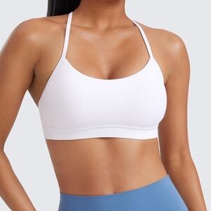 CRZ YOGA White Sports Bra with Halter Neckline